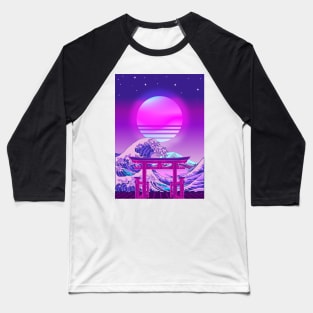 Great Wave off Kanagawa Torii Gate Synthwave Baseball T-Shirt